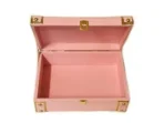 Present Pink Decorative Storage Trunk Box ? Wooden Organizer with Gold Metal Accents & Lock | Multipurpose Jewelry, Keepsake, Gift Box for Girls, Bedroom & Home D?cor