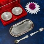 Silver-Plated Brass Bowl & Spoon Set with Velvet Gift Box - Image 2
