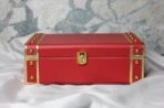 Presnt Red Decorative Storage Box ? Wooden Gift Trunk with Gold Metal Studs & Lock | Multipurpose Organizer for Jewelry, Keepsakes, Crafts & Home D?cor - Image 3