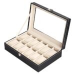 Presents Luxury 12-Slot Watch Box for Men & Women ? Lockable Leather Watch Organizer with Glass Lid, Soft Velvet Cushions, Premium Display & Storage Case for Watches (Black) - Image 3