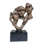 Abstract Three Faces Statue - See Hear Speak No Evil Modern Sculpture - Antique Bronze Finish Resin Figurine for Home, Office & Table Decor