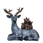 Artisanal Deer Stag Statue with Squirrel & Rabbit Figurine - Intricate Textured Pattern, Polyresin Wildlife Home Decor Showpiece, Black/Silver - Image 2