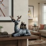 Artisanal Deer Stag Statue with Squirrel & Rabbit Figurine - Intricate Textured Pattern, Polyresin Wildlife Home Decor Showpiece, Black/Silver - Image 6