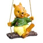 Cute Squirrel Garden Statue on Swing | Hanging Resin Animal Figurine for Patio, Tree, Yard, Balcony Decor | Outdoor & Indoor