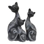 Black & White Cat Family Statue Set (Set of 3) - Decorative Resin Figurines for Home, Living Room, or Mantelpiece Decor