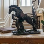 Black Jumping Horse Statue with Saddle - Equestrian Show Jumping Figurine - Dynamic Resin Horse Racing Sculpture for Home Decor, Office, or Rider Gift - Image 3